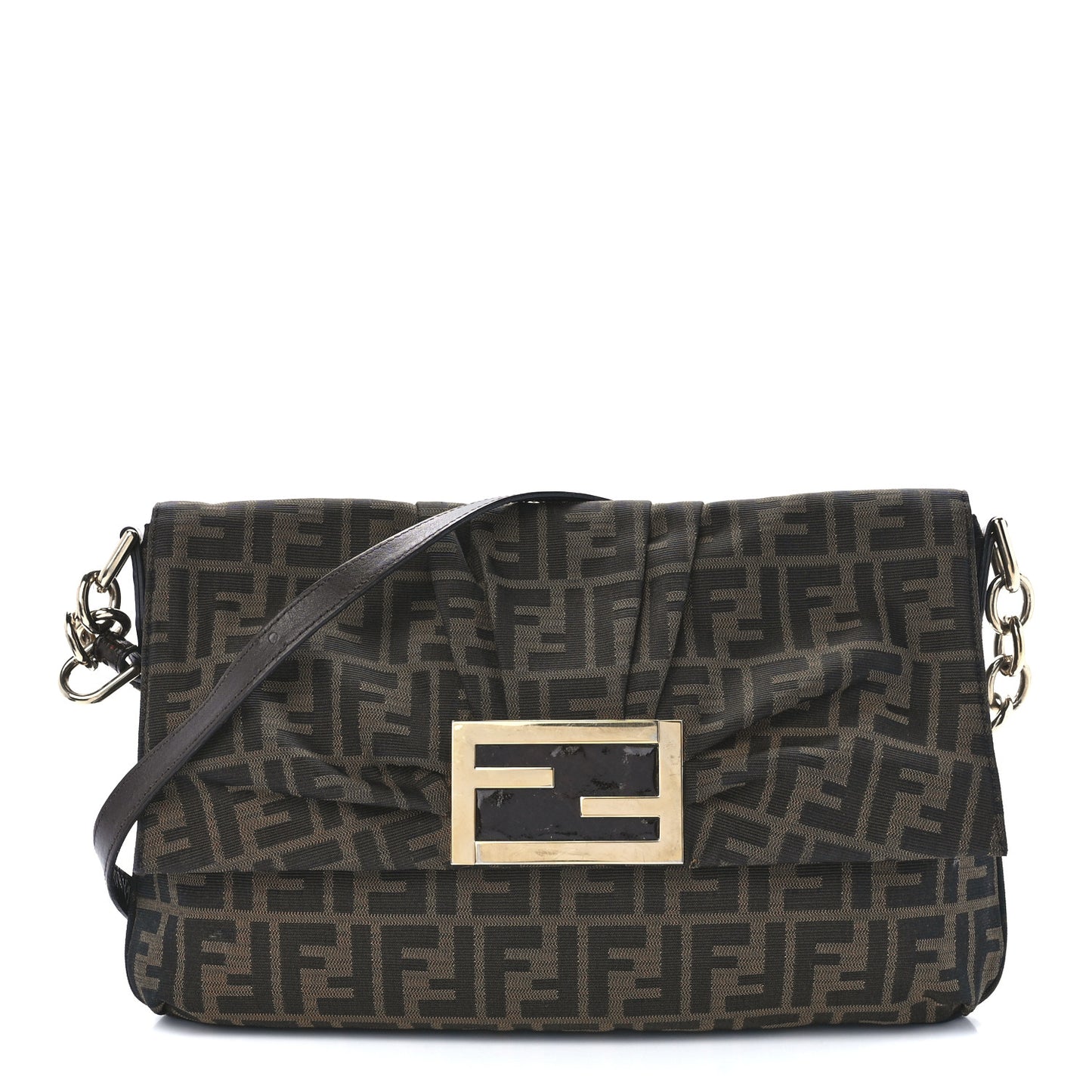 Zucca Patent Large Mia Shoulder Flap Tobacco