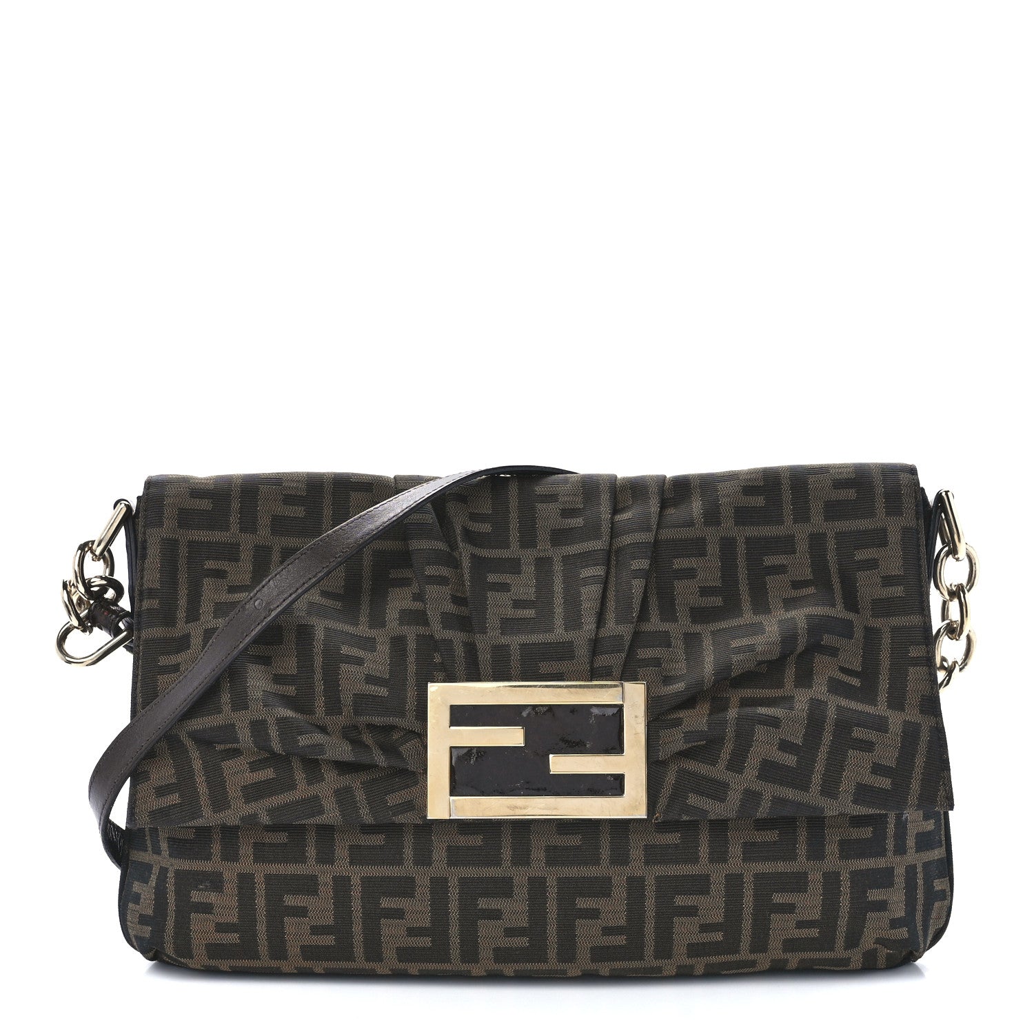 Fendi Zucca Patent Large Mia Shoulder Flap Tobacco 1 of 11