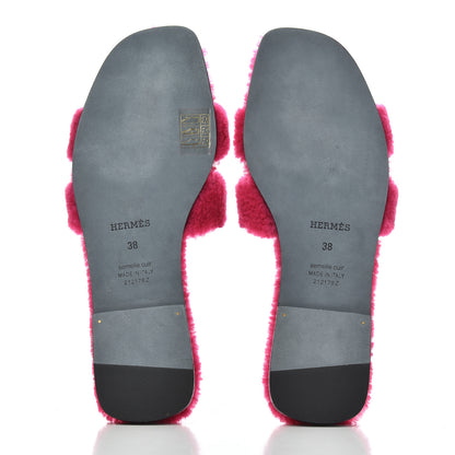 Hermes Woolskin Oran Sandals 38 Rose Fuchsia 5 of 8