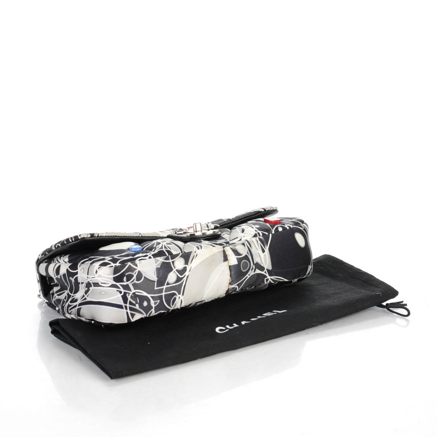 Satin Quilted Medium Kaleidoscope Flap Black White