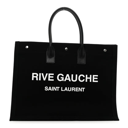 Saint Laurent Linen Calfskin Rive Gauche Tote Black 1 of 9