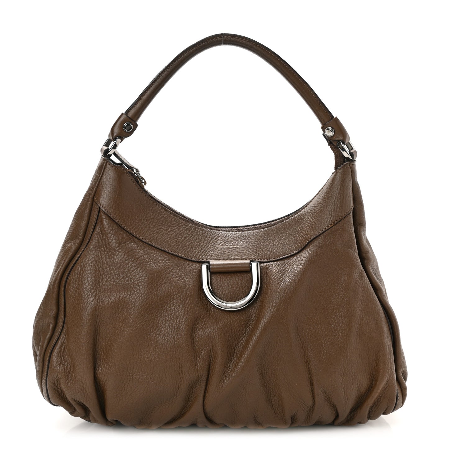Calfskin Large D Gold Ring Shoulder Bag Brown