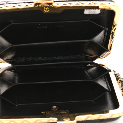 Chanel Glazed Goatskin Quilted Small Box With Chain Black 5 of 10