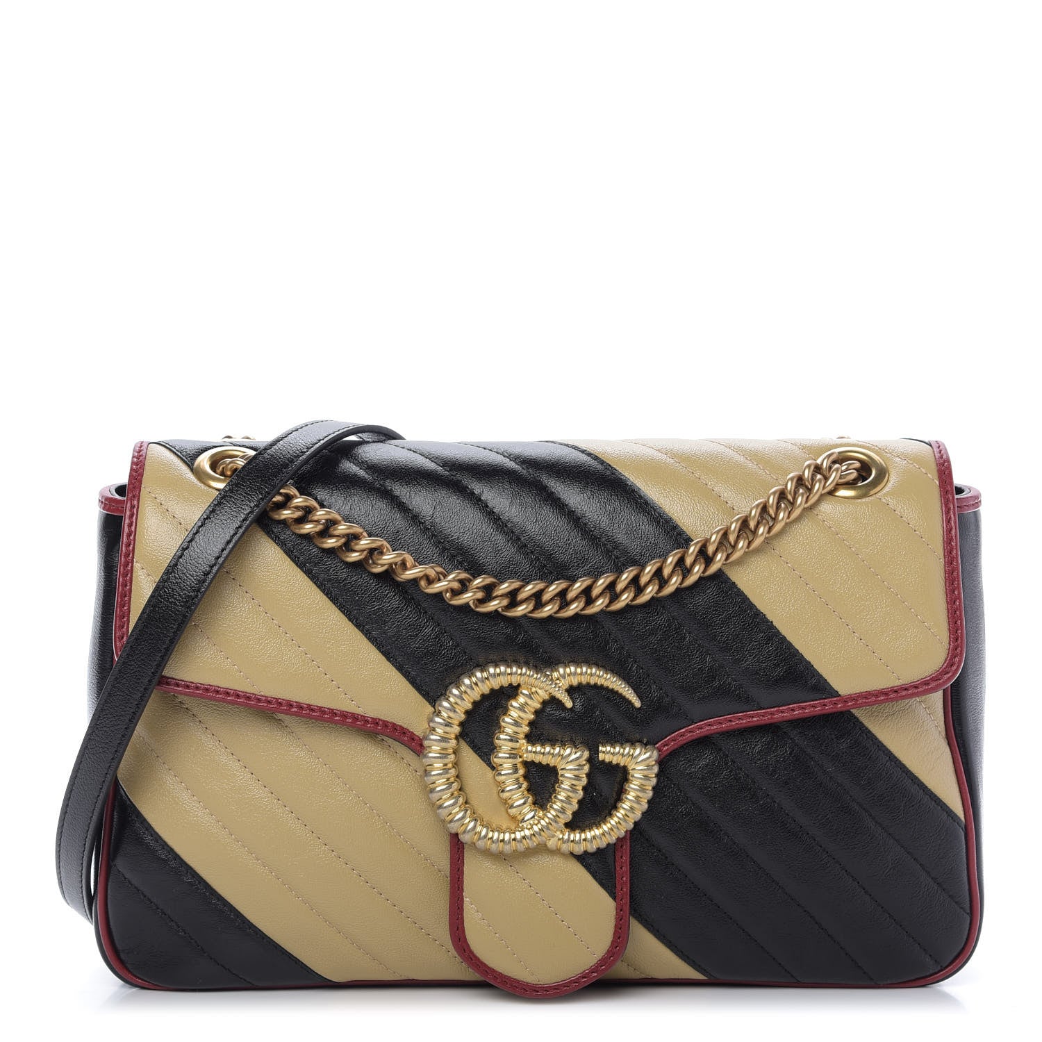 Gucci Azalea Calfskin Matelasse Diagonal Patchwork Medium Torchon GG Marmont Shoulder Bag Black Beige Romantic Cerise 1 of 9