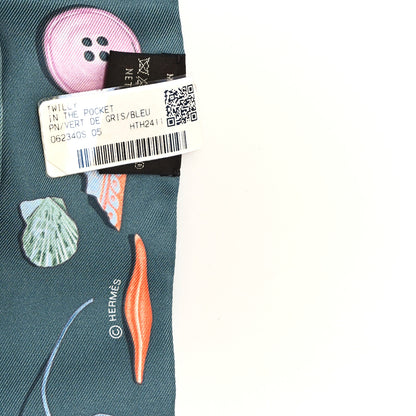 Hermes Silk In The Pocket Twilly Vert De Gris Bleu 3 of 3