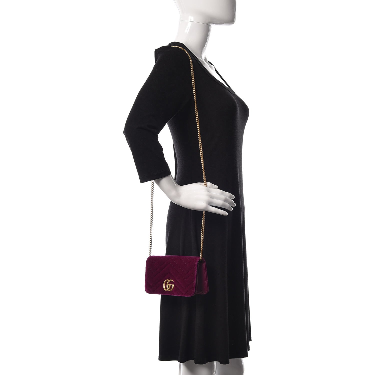 Gucci Velvet Matelasse GG Marmont Mini Bag Fuchsia Violet Cyclamen 2 of 13