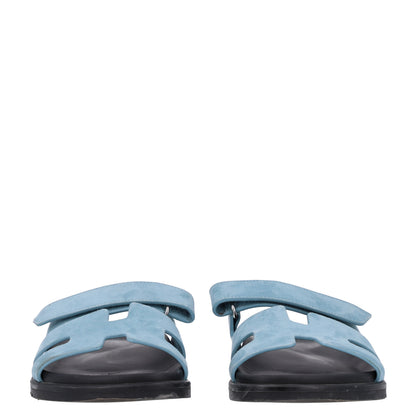Hermes Suede Goatskin Womens Chypre Sandals 38 Bleu Mineral 3 of 10