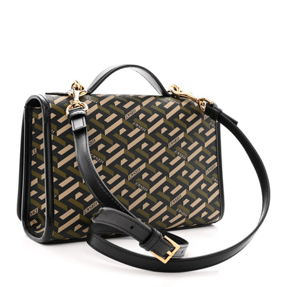 Versace Coated Canvas La Greca Signature Top Handle Bag Black Khaki 3 of 9
