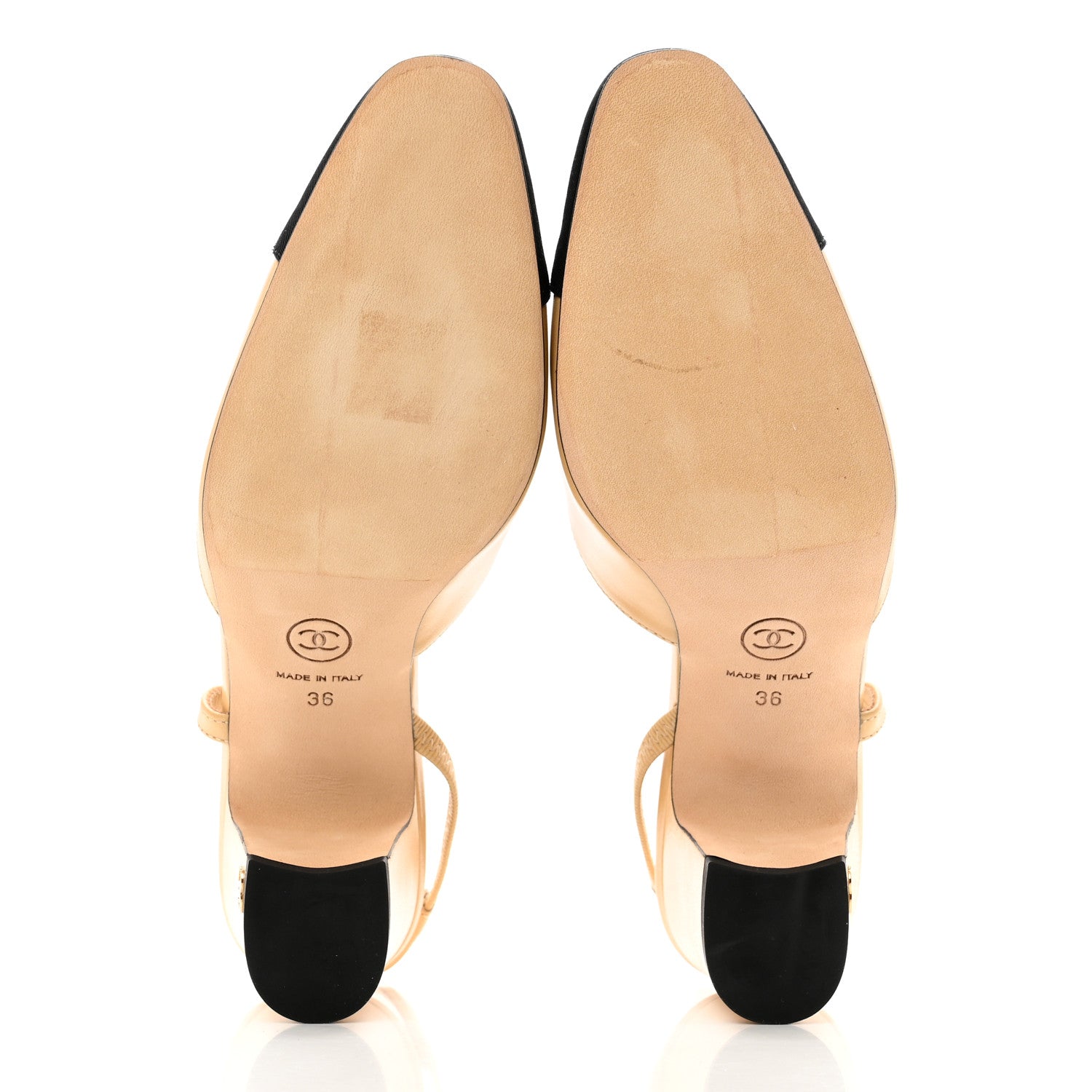 Chanel Lambskin Grosgrain Cap Toe CC Slingback Pumps 36 Beige Black 5 of 8