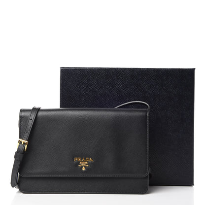 Prada Saffiano Metal Flap Wallet With Strap Black 10 of 10