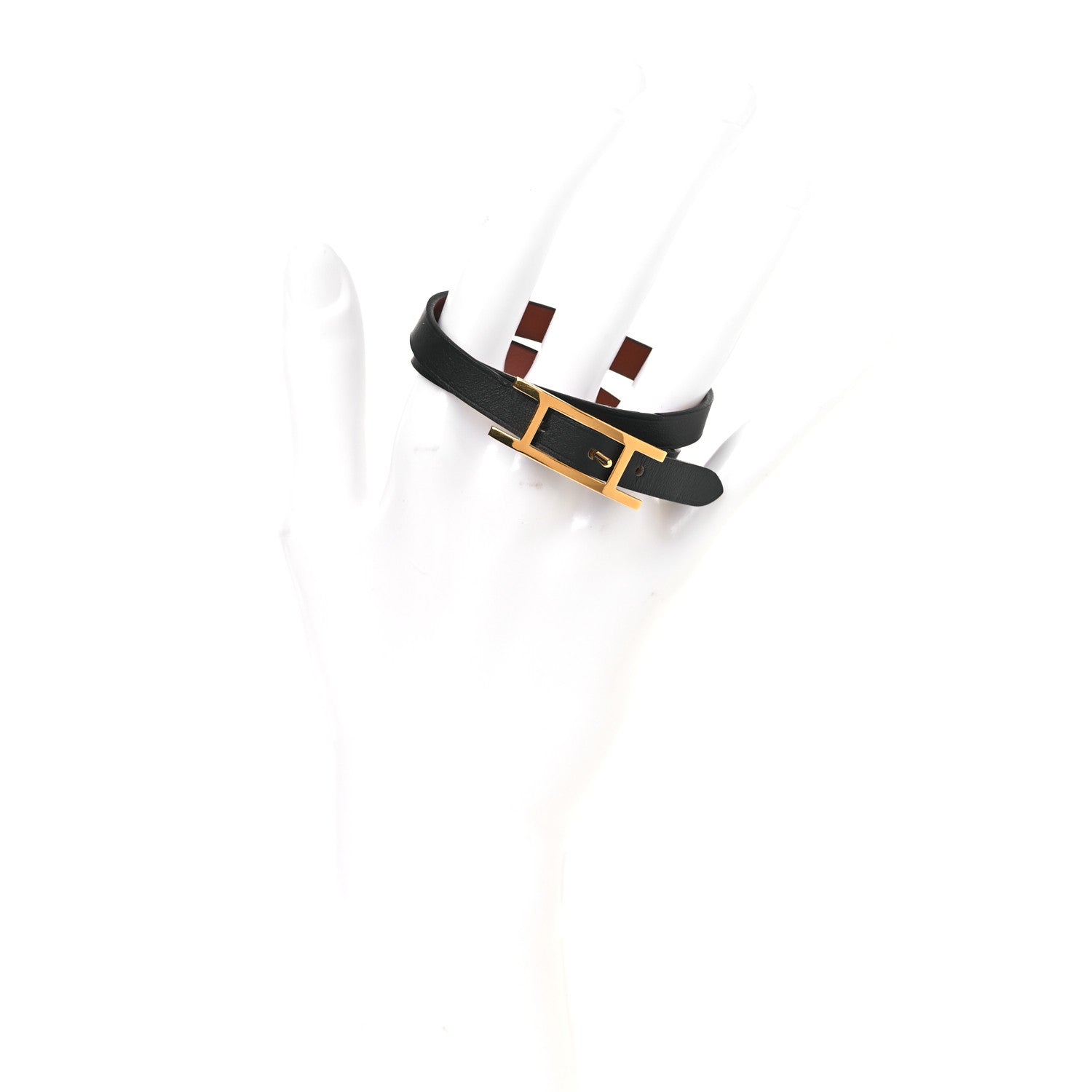 Hermes Swift Tadelakt Behapi Double Tour Reversible Bracelet T2 Black Fauve 2 of 9