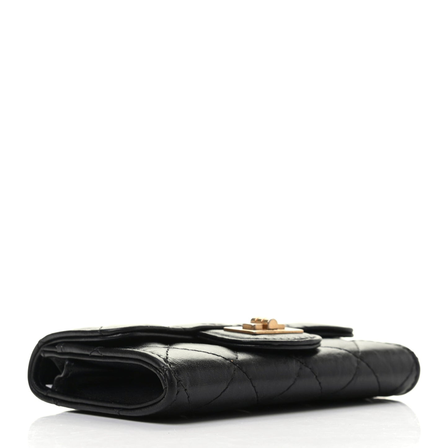 Aged Calfskin Quilted Reissue Flap Card Holder Black
