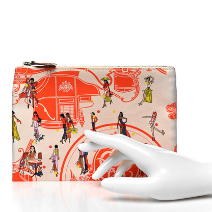 Hermes Technical Silk Ex-Libris Les Parisiennes Silky Pocket Cosmetic Case Geranium Nata Gold 2 of 9