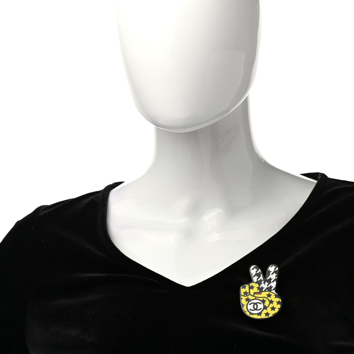 Chanel Resin Peace Sign Emoji Brooch Yellow 2 of 4