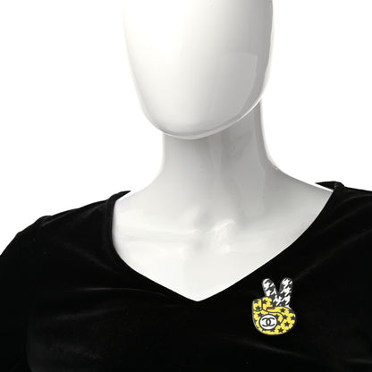 Chanel Resin Peace Sign Emoji Brooch Yellow 2 of 4