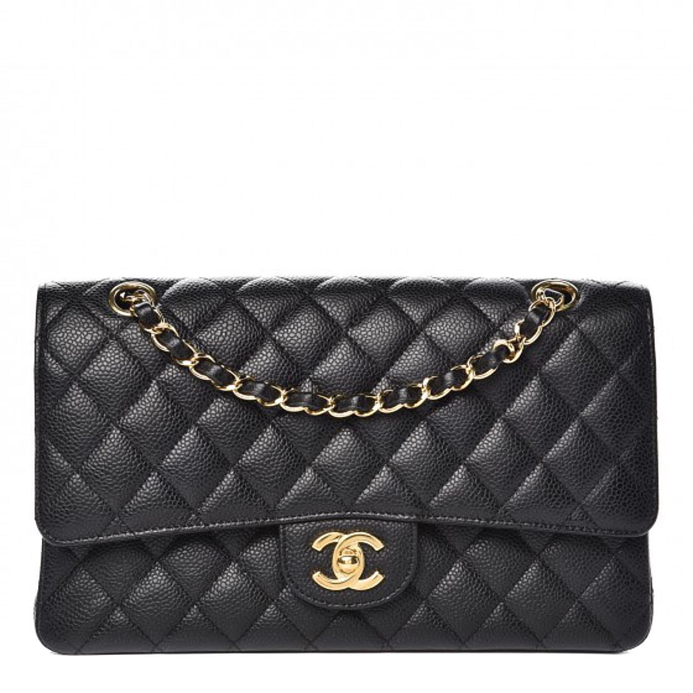 Caviar Quilted Medium Double Flap Black