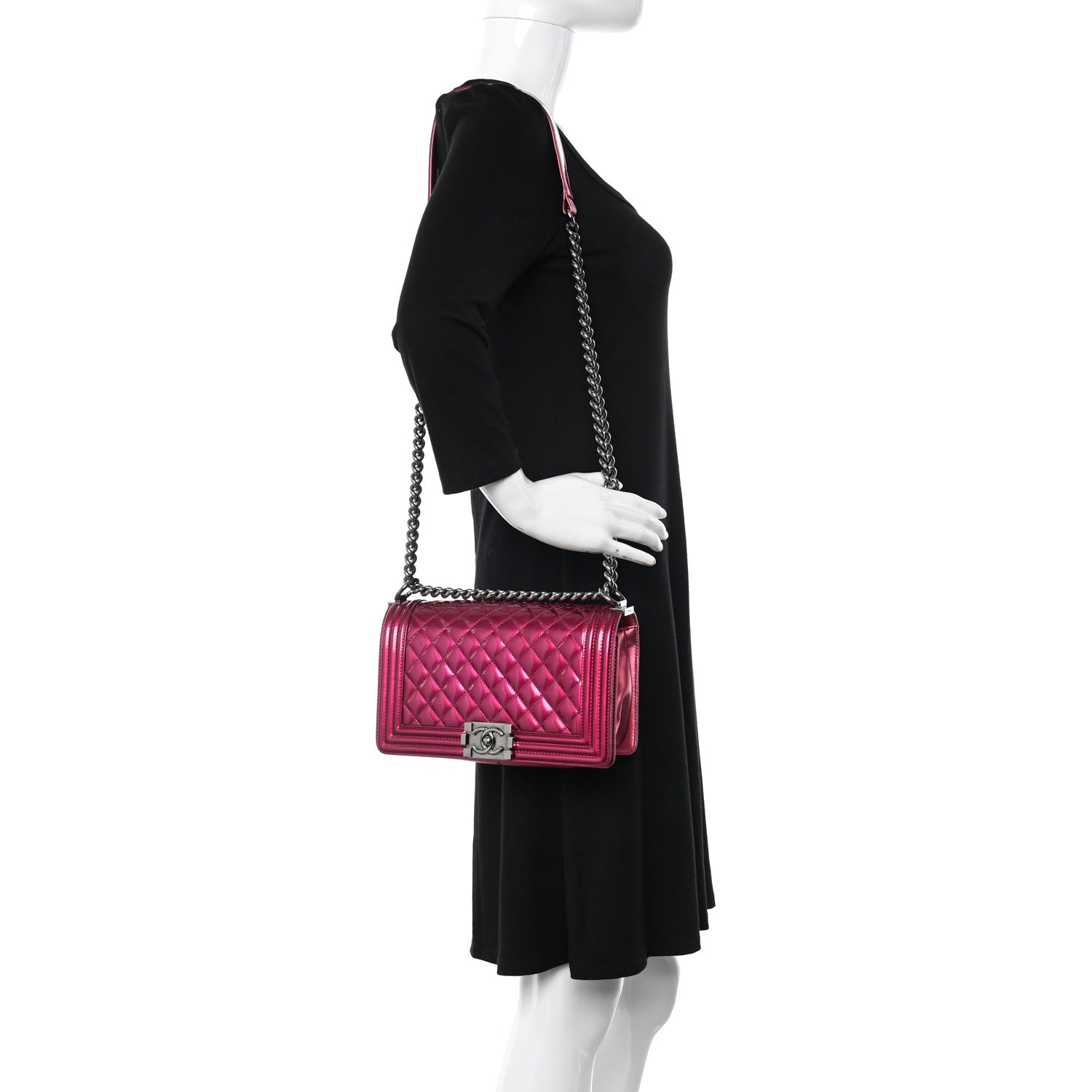 Chanel Metallic Patent Calfskin Quilted Medium Boy Flap Pink 2 of 16