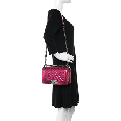 Chanel Metallic Patent Calfskin Quilted Medium Boy Flap Pink 2 of 16