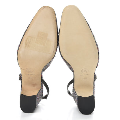 Chanel Tweed Grosgrain Cap Toe CC Slingback Pumps 35.5 Brown Red Black 5 of 10