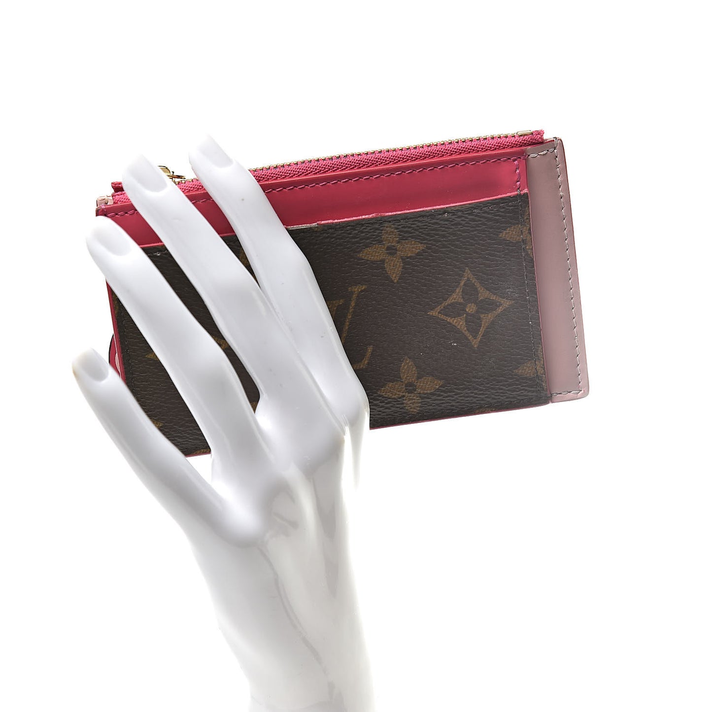 Monogram Blooming Flowers Zipped Card Holder Hot Pink Rose Ballerine