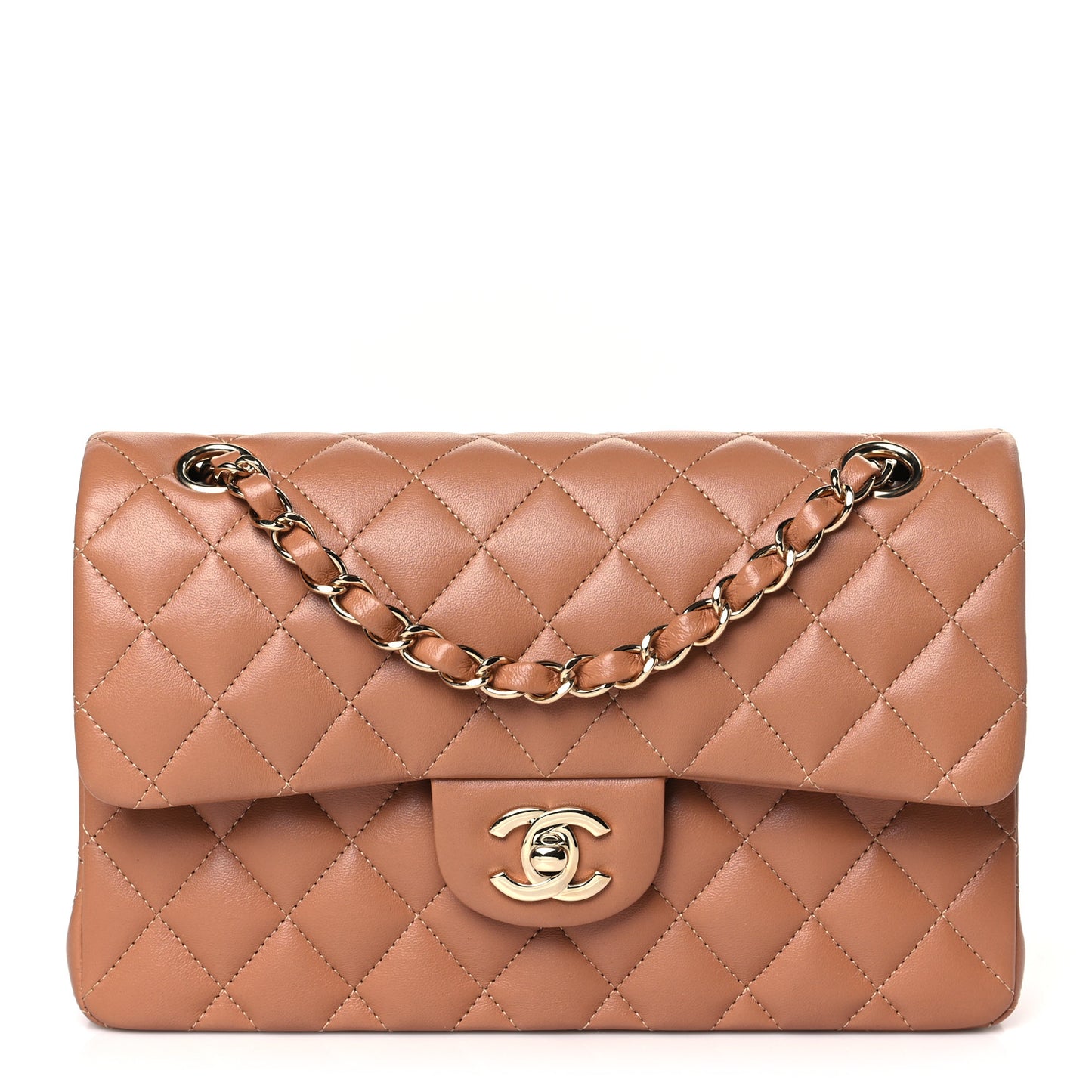 Lambskin Quilted Small Double Flap Brown