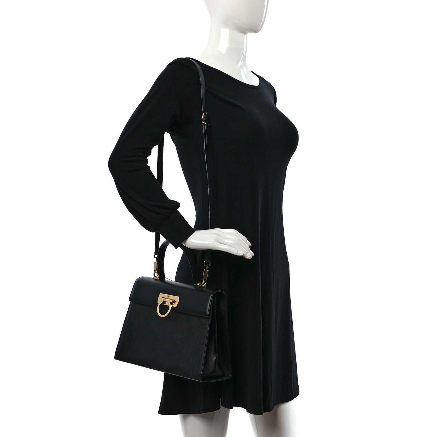 Hammered Calfskin Iconic Large Top Handle Bag Black