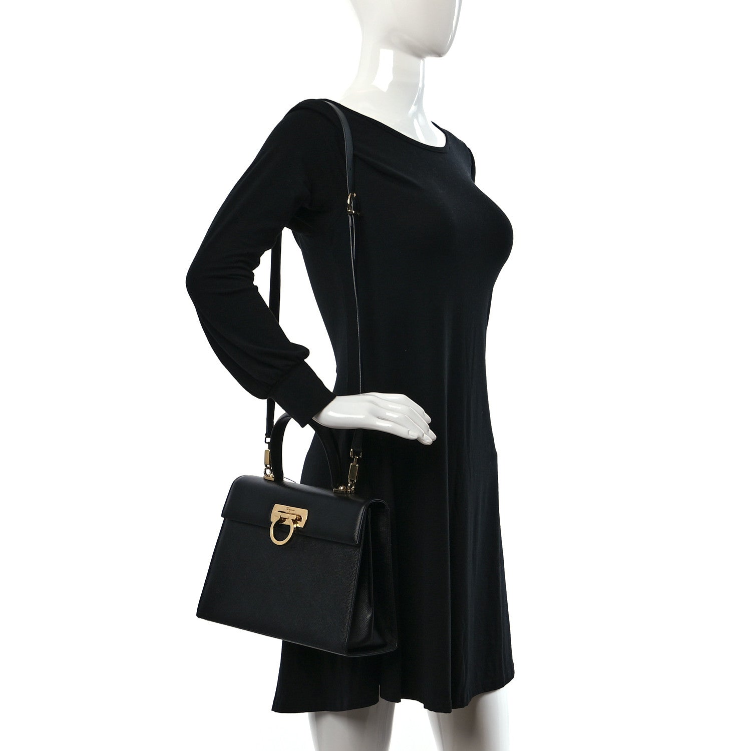 Salvatore Ferragamo Hammered Calfskin Iconic Large Top Handle Bag Black 2 of 10
