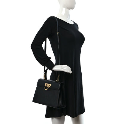 Salvatore Ferragamo Hammered Calfskin Iconic Large Top Handle Bag Black 2 of 10