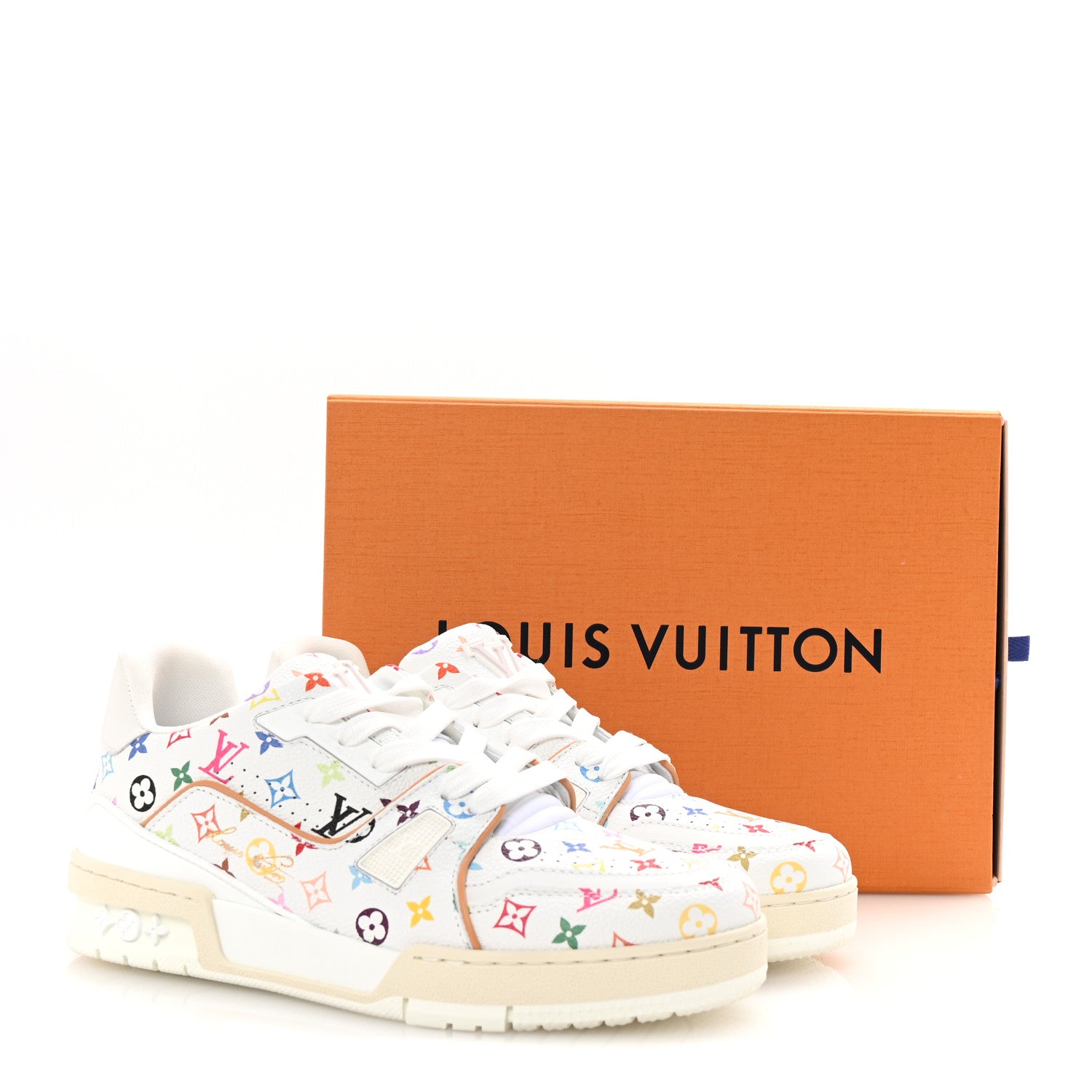 Louis Vuitton LV X TM Calfskin Monogram Multicolor Womens LV Trainer Sneakers 38.5 White 10 of 10