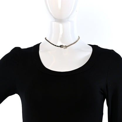 Chanel Metal Calfskin Crystal Double CC Short Necklace Black Gold 2 of 4