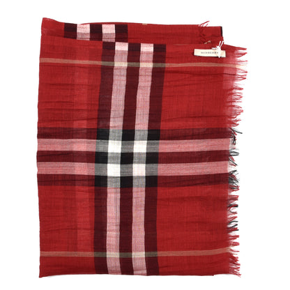 Burberry Wool Silk House Check Lightweight Scarf Red 2 of 3