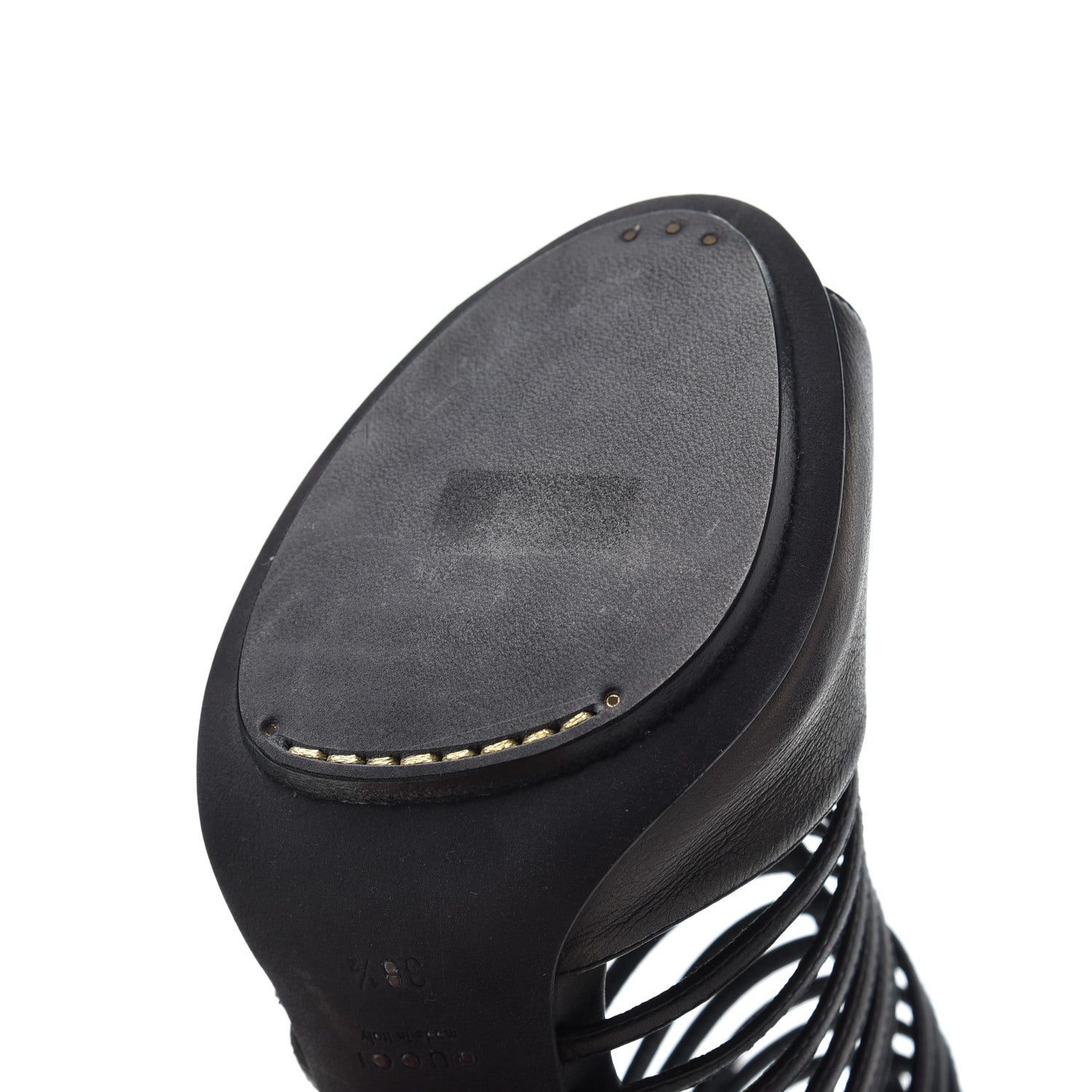 Gucci Saddle Soft Lux Peep Toe Caged High Heel Sandals 36.5 Black 14 of 16