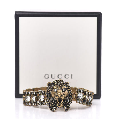 Gucci Metal Crystal Lion Head Bracelet L Aged Gold 5 of 5