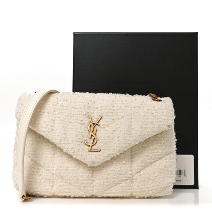 Saint Laurent Boucle Tweed Quilted Toy Loulou Puffer Monogram Chain Satchel Craie 10 of 10