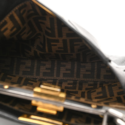 Fendi Goatskin Zucca Medium Peekaboo Iconic Satchel Black Tobacco 6 of 13
