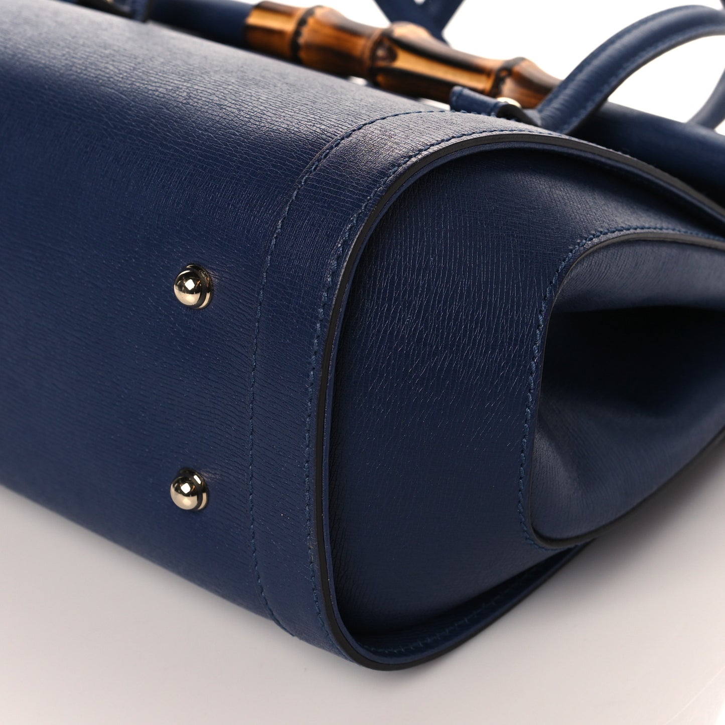 Calfskin Bamboo Bullet Top Handle Bag Uniform Blue