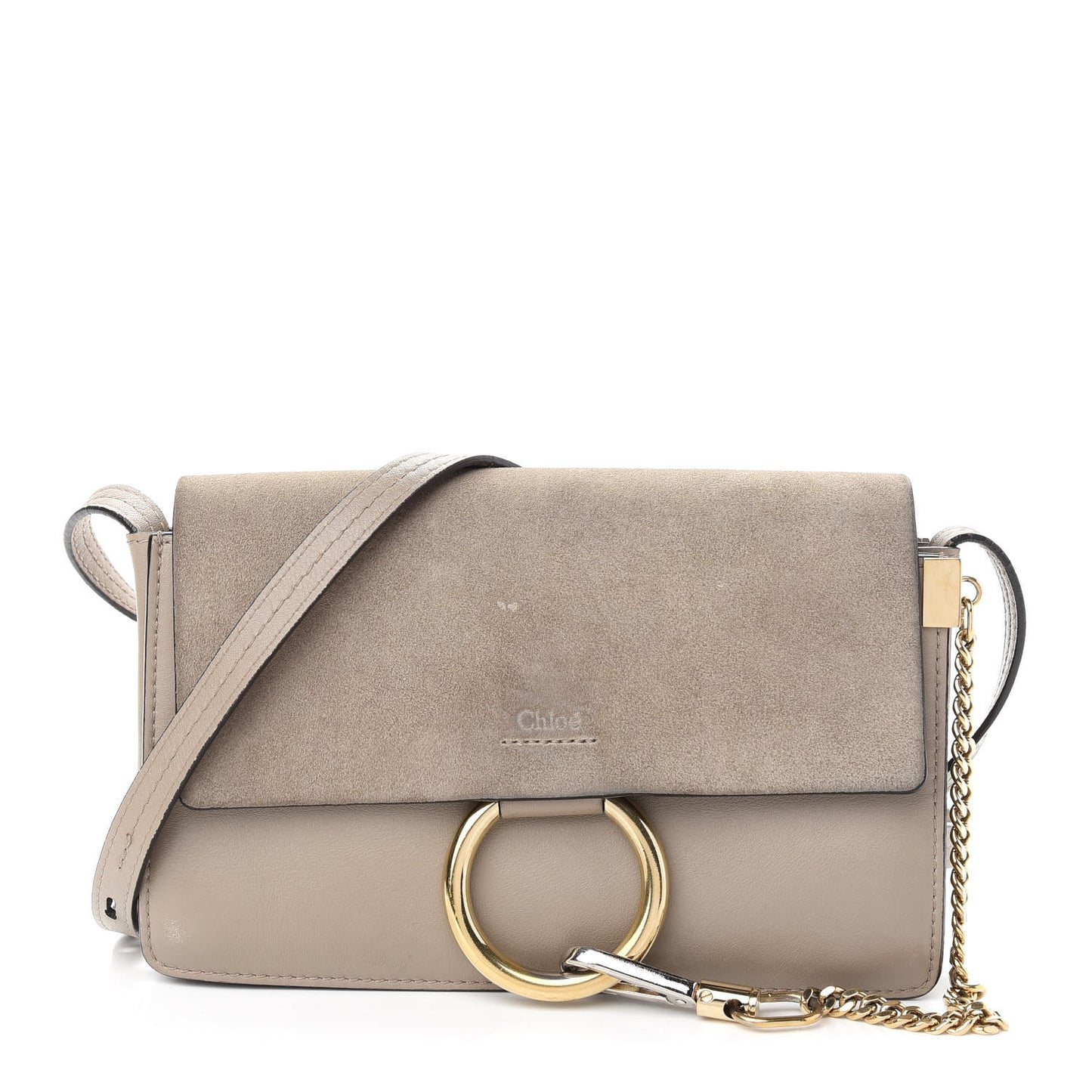 Suede Calfskin Small Faye Shoulder Bag Motty Grey