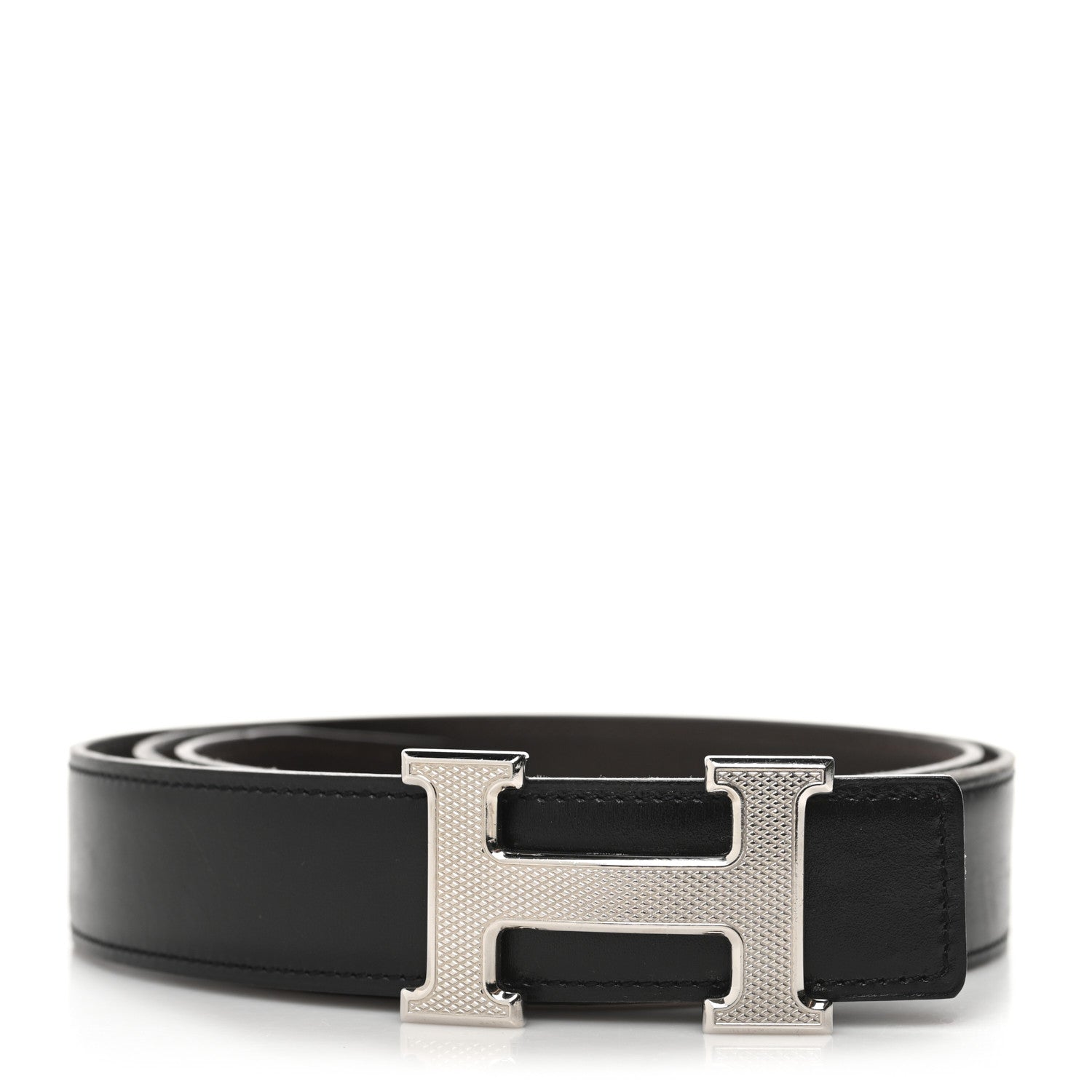 Hermes Box 32mm Guilloche H Belt 100 Black Chocolate 1 of 8