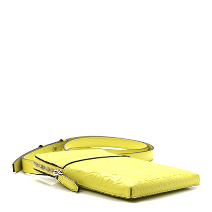 Salvatore Ferragamo Calfskin Gancini Embossed Travel Pouch Neon Yellow 3 of 10