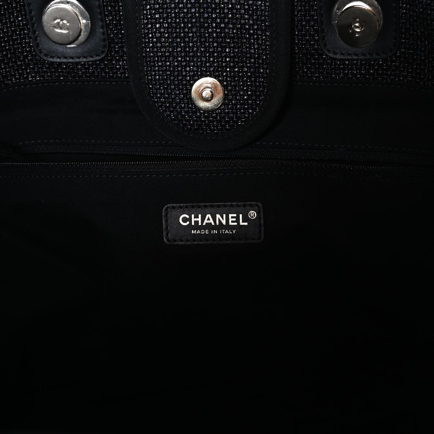 Woven Straw Raffia Medium Deauville Tote Black