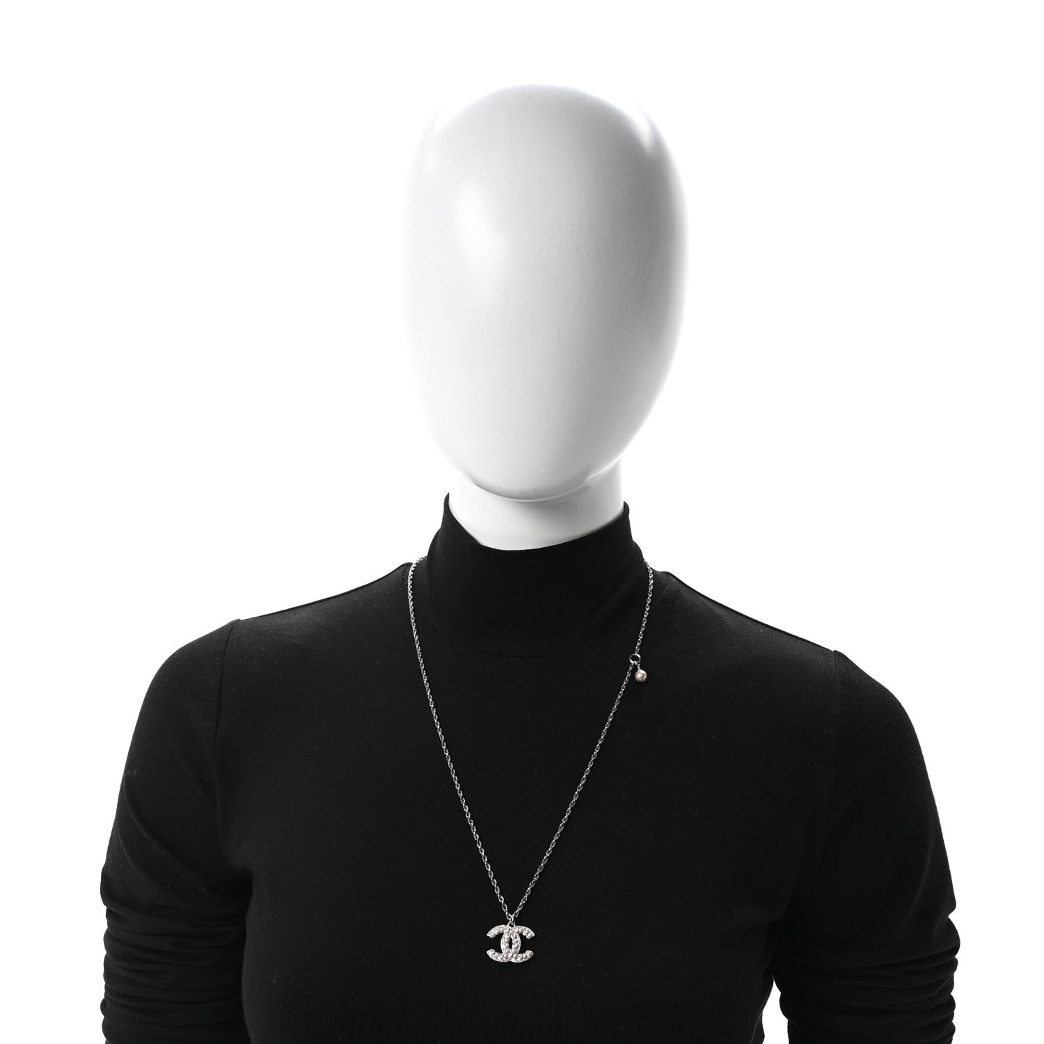 Chanel Crystal Pearl CC Necklace Silver 2 of 5