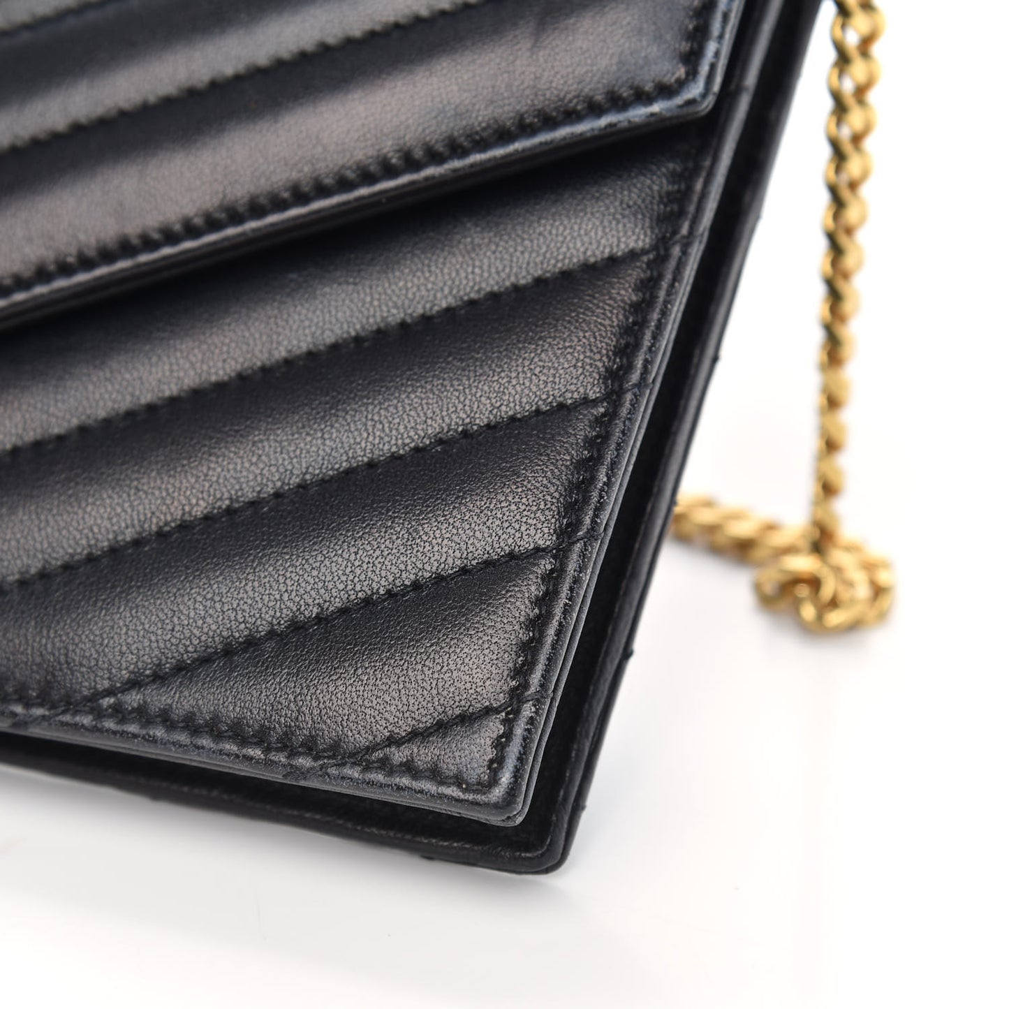 Grain De Poudre Matelasse Chevron Monogram Envelope Chain Wallet Black