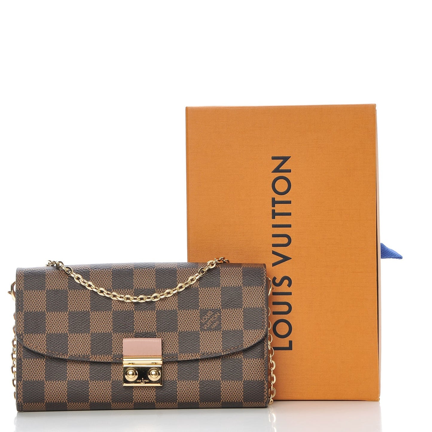 Damier Ebene Croisette Chain Wallet Rose Ballerine