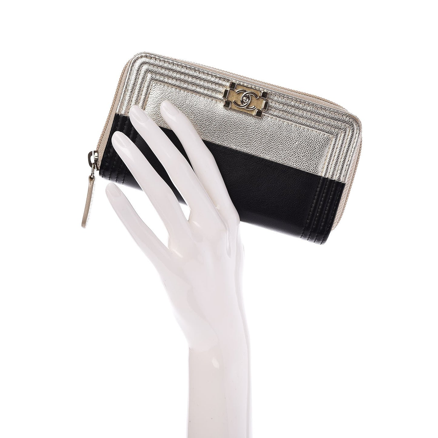 Lambskin Boy Zip Around Wallet Black Gold
