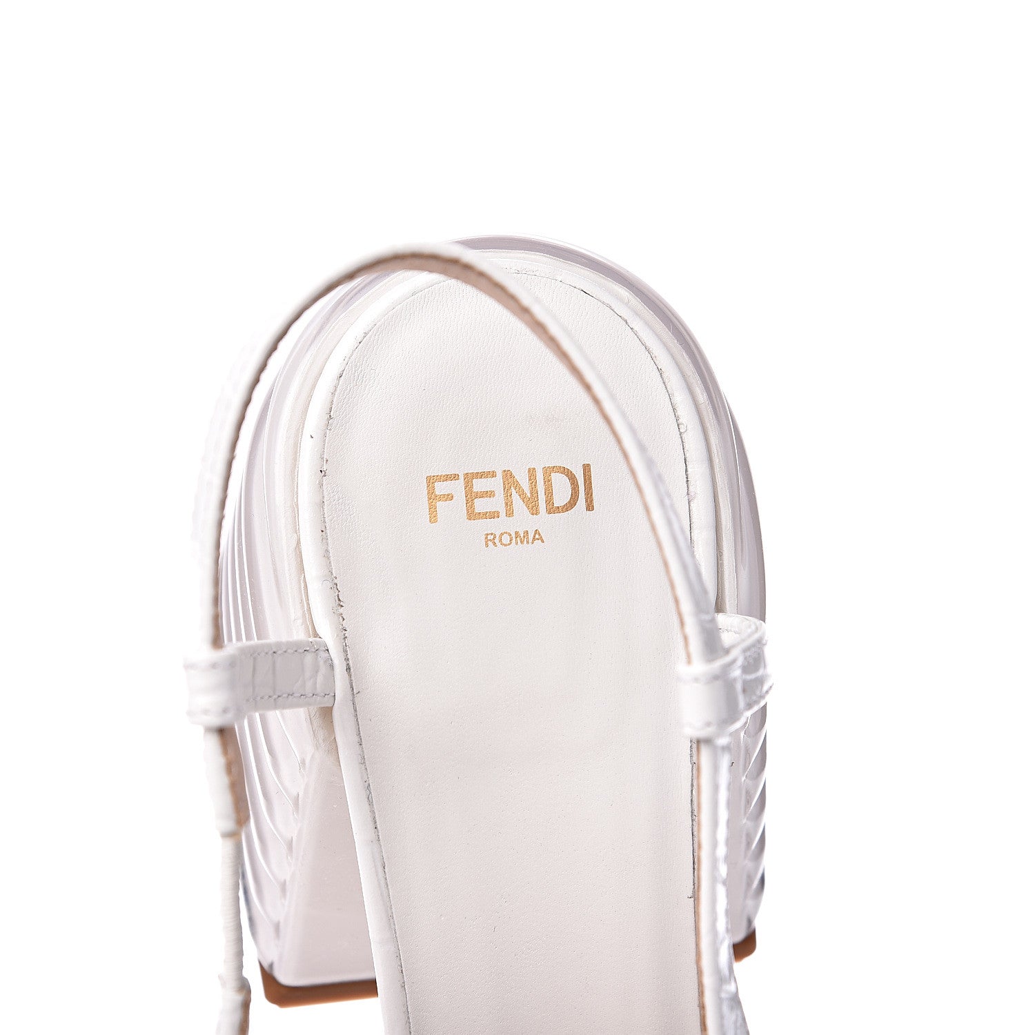 Fendi Calfskin Crocodile Embossed Promenade Slingback Loafer Pumps 38 White 7 of 8