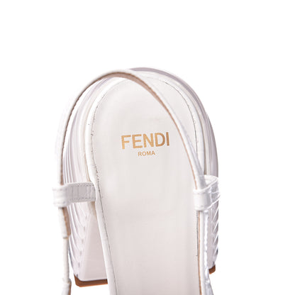 Fendi Calfskin Crocodile Embossed Promenade Slingback Loafer Pumps 38 White 7 of 8