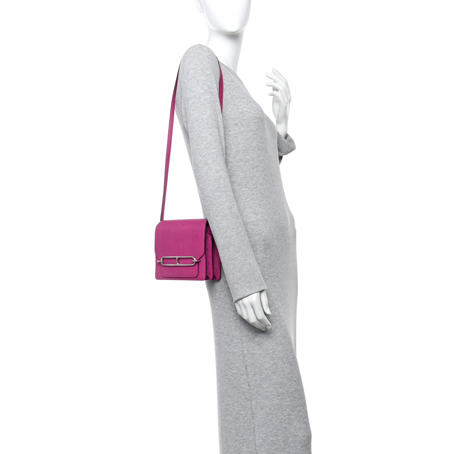 Hermes Ostrich Mini Sac Roulis Rose Pourpre 2 of 14