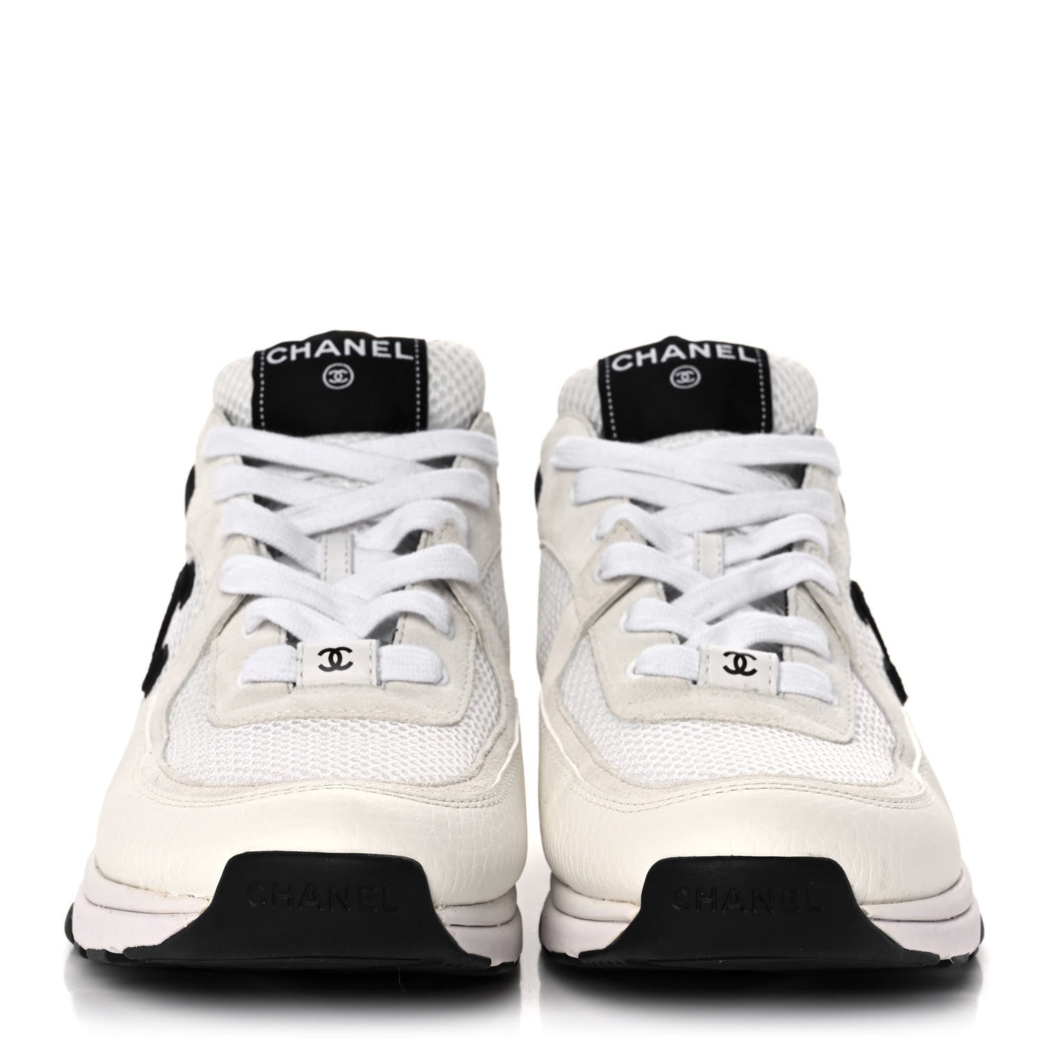 Chanel Mesh Suede Calfskin Grained Calfskin Womens CC Sneakers 41 White Black 2 of 9