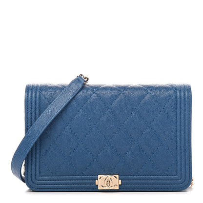 Chanel Caviar Quilted Boy Wallet On Chain WOC Blue 1 of 9