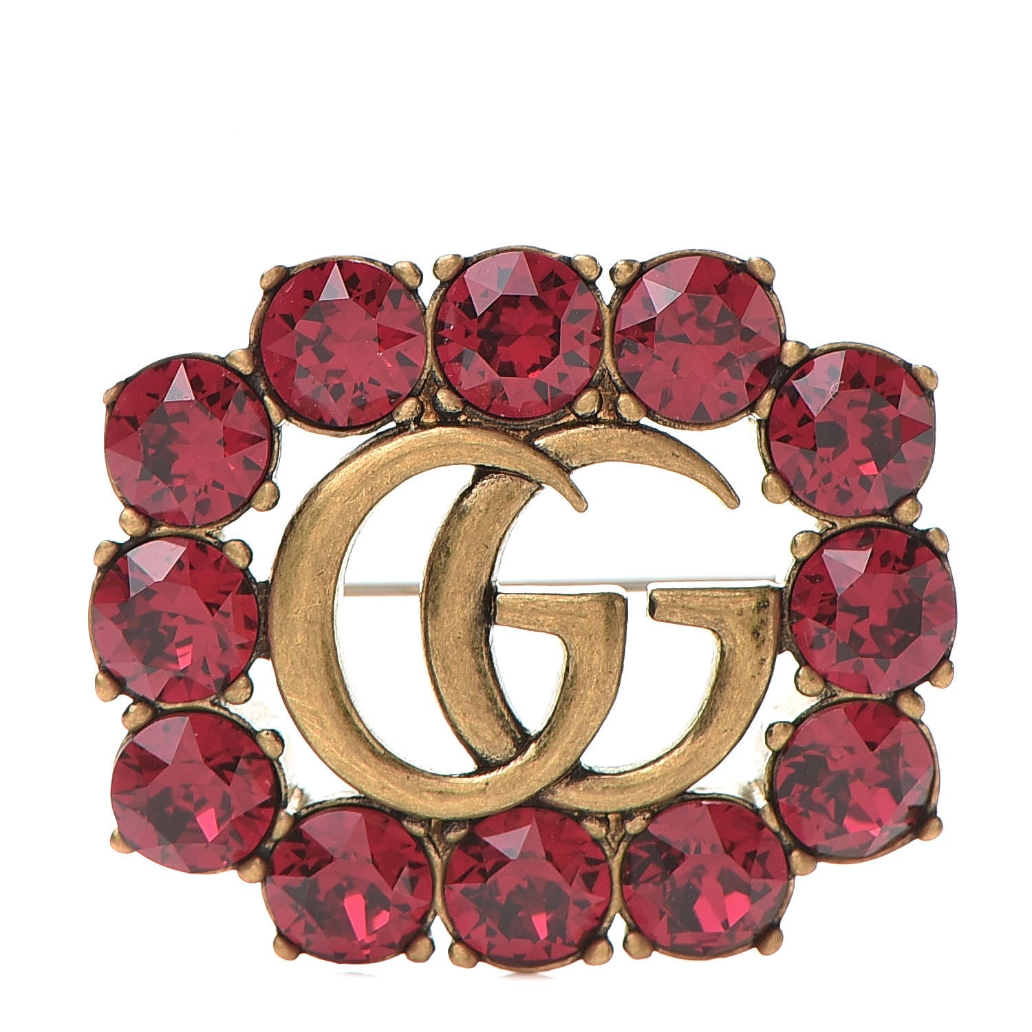 Gucci Metal Crystal Double G Brooch Aged Gold 1 of 5
